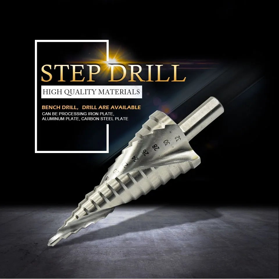 Xcan Step Drill Bit 1pc 4-12 4-32mm Pagoda Drill Hexagon Screw Drill Core Drilling Tool HSS Spiral Groove Wood Metal Hole Cutter