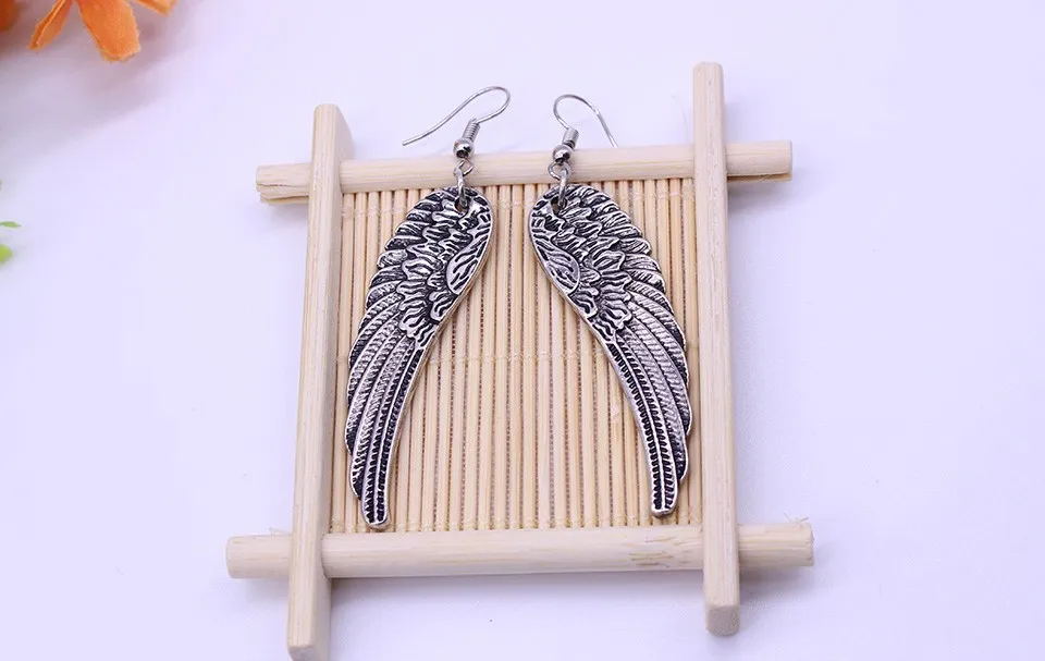 2023 Trend Punk Retro Angel Wings Earrings Drop Feather Hanging Dangle Metal Long Earring For Women Alloy Gothic Jewelry Stud