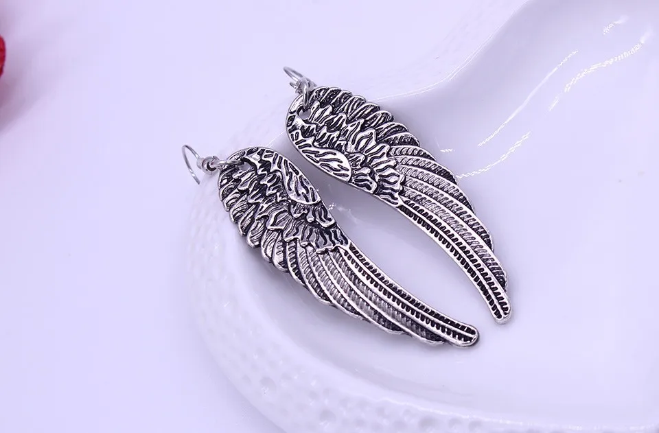 2023 Trend Punk Retro Angel Wings Earrings Drop Feather Hanging Dangle Metal Long Earring For Women Alloy Gothic Jewelry Stud