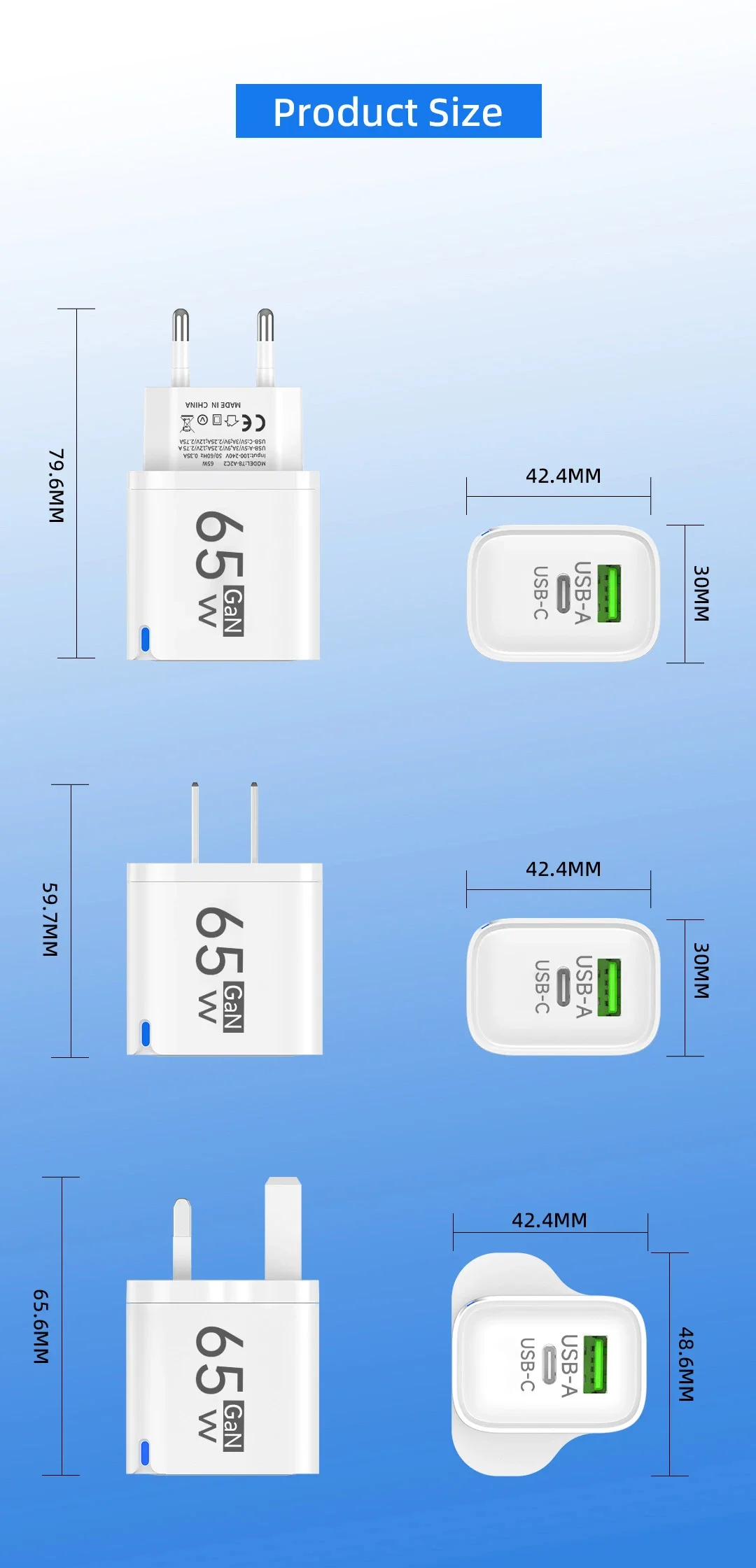 USB 65W Fast Charging Charger Type C High Speed Charge Mobile Phone Wall Adapter For iPhone Honor Xiaomi Huawei Samsung Oneplus