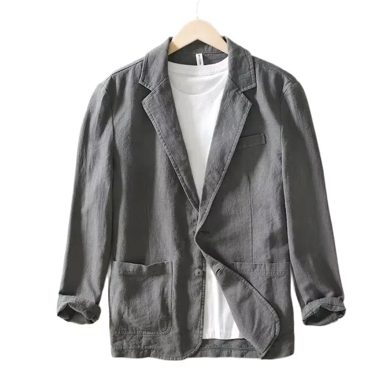100% Cotton Breathable Men's Blazer Suit Jacket For Men Black Coat For Summer Business Lightweight Male Clothes 2024