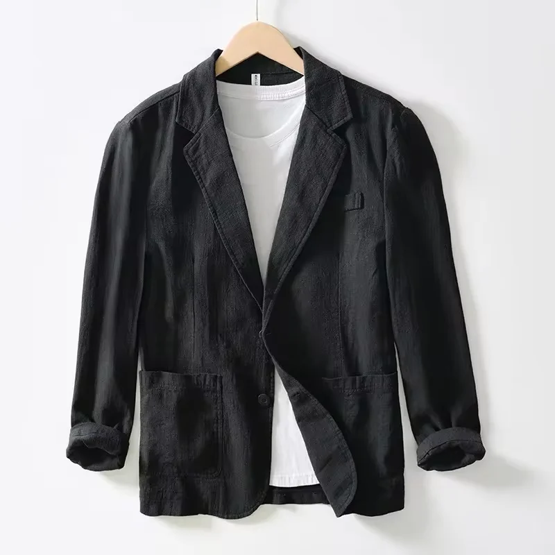 100% Cotton Breathable Men's Blazer Suit Jacket For Men Black Coat For Summer Business Lightweight Male Clothes 2024