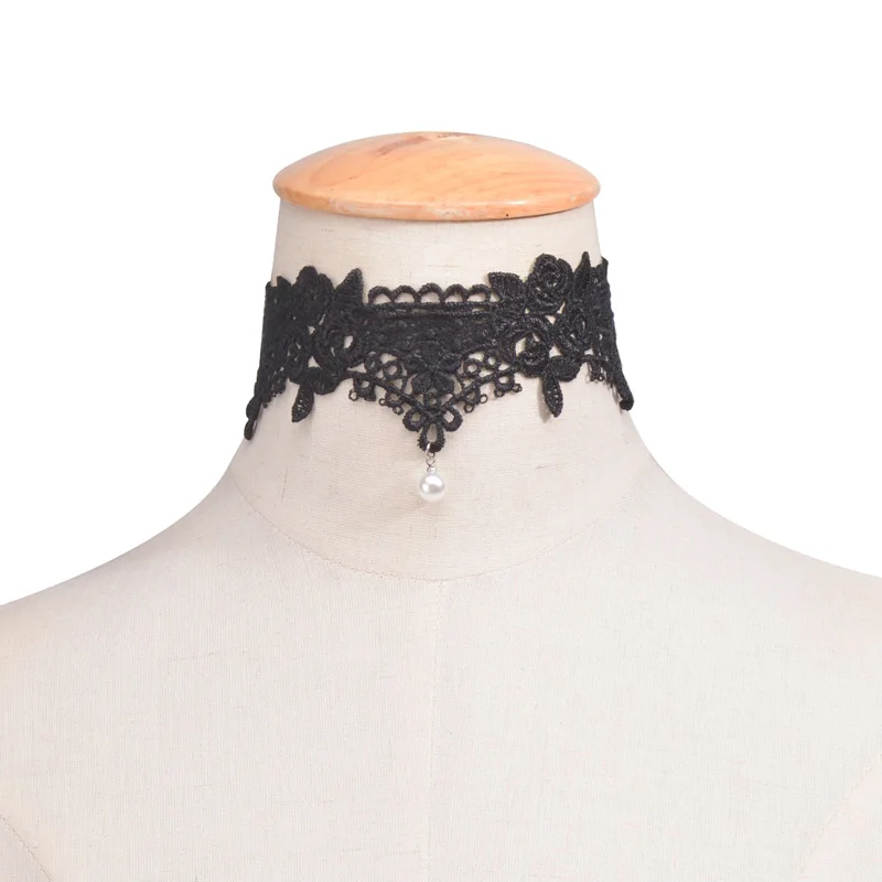 2019 New Choker Necklaces Pearl Gland Tatouage Choker Collier Noir Dentelle Choker Collier Vintage Bijoux Jewelry