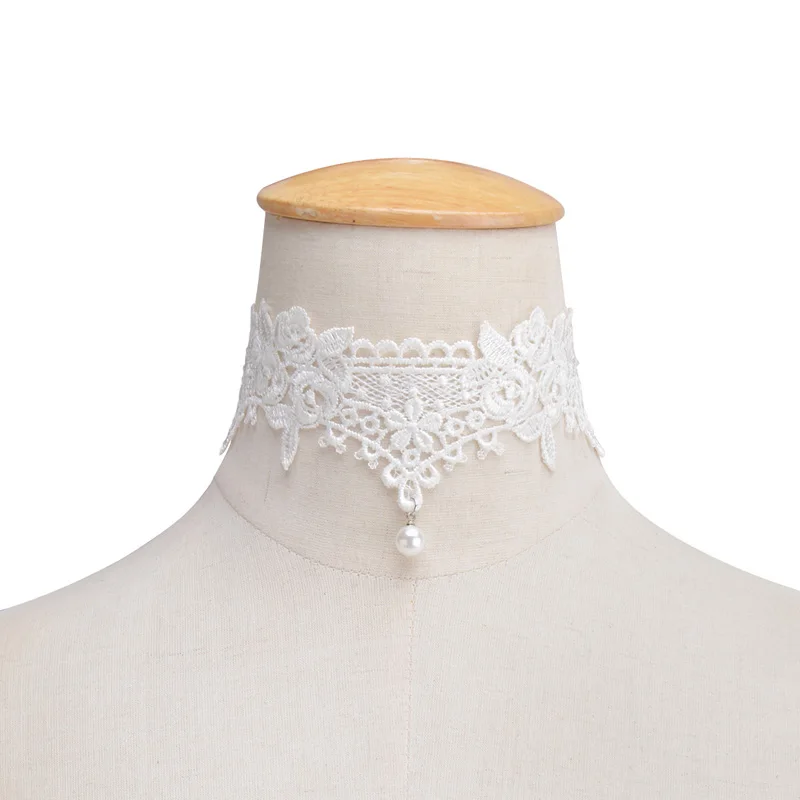 2019 New Choker Necklaces Pearl Gland Tatouage Choker Collier Noir Dentelle Choker Collier Vintage Bijoux Jewelry