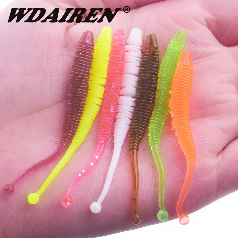 10 Pcs/Lot Worm Soft Fishing Lure Jig Wobblers 6cm 0.6g Shrimp Odor Additive Silicone Artificial Baits Bass Carp Pesca Tackle