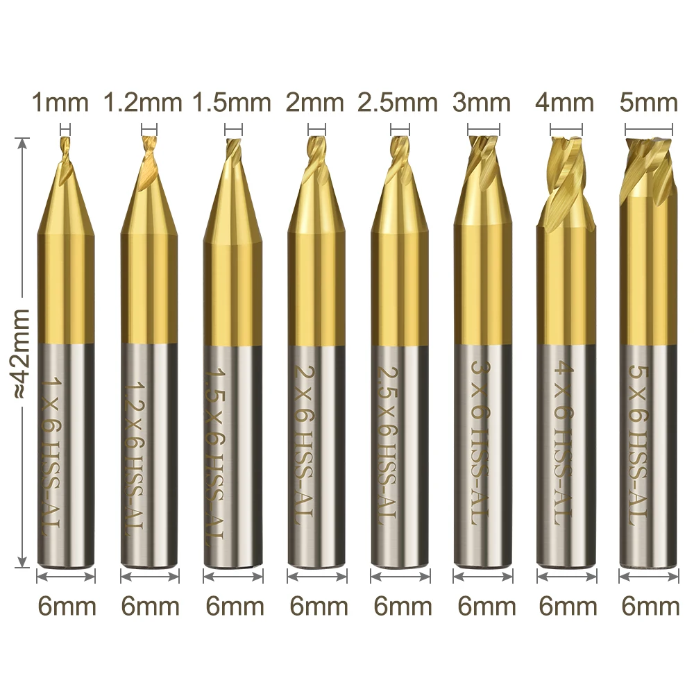 CMCP 1pc 6mm Shank Titanium Coated Key Cutting Machine End Milling Cutter 1/1.5/2.0/2.5/3.0/4.0/5.0mm Vertical Key Machine