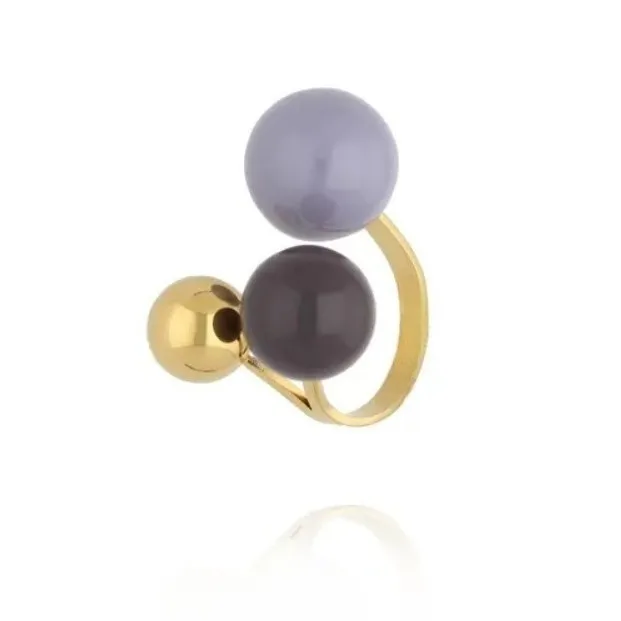 Geometric Spherical Stainless Steel Gold Plated Trendy Open Ring for Women Featuring Three Colorful Enamel Droplet-shaped Rings