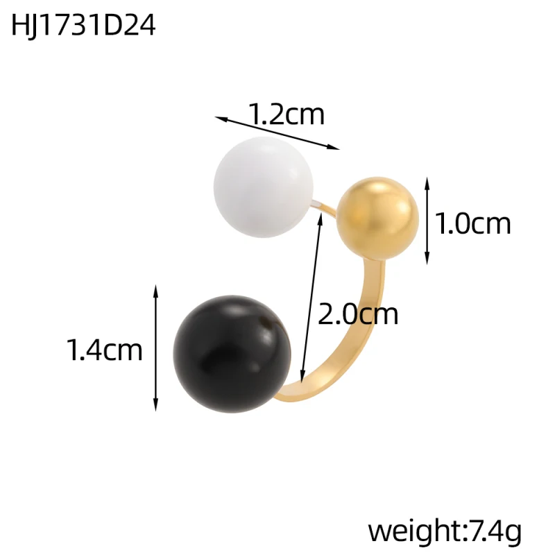 Geometric Spherical Stainless Steel Gold Plated Trendy Open Ring for Women Featuring Three Colorful Enamel Droplet-shaped Rings