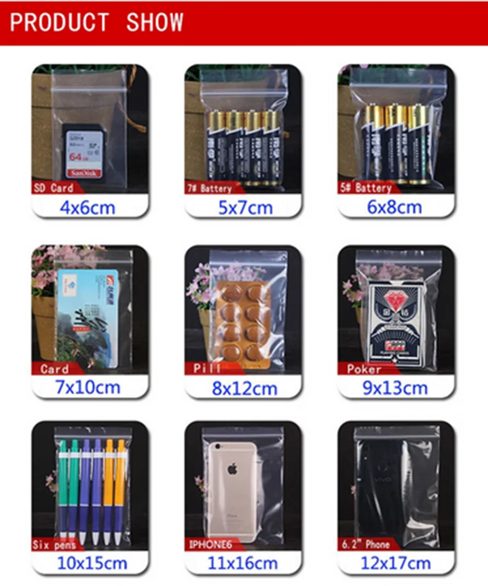 100pcs/pack Small Zip Lock Plastic Bag Reclosable Transparent Bag Shoe Bag Vacuum Bag Poly Clear Bags Thickness 0.05mm