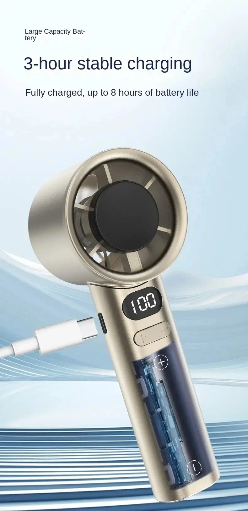 Lenovo 3000mah Handheld Fan Electric Hand Fans Ice Compress High-Speed Cooling USB Rechargeable Portable LED Digital Display