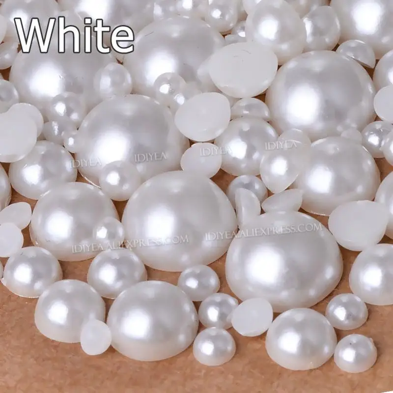 White Ivory Beige 2/3/4/6/8/10mm-25mm All Sizes Imitation Pearl ABS Plastic Half Round Loose Bead For Nail Art DIY Craft Garment