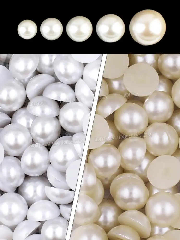 White Ivory Beige 2/3/4/6/8/10mm-25mm All Sizes Imitation Pearl ABS Plastic Half Round Loose Bead For Nail Art DIY Craft Garment