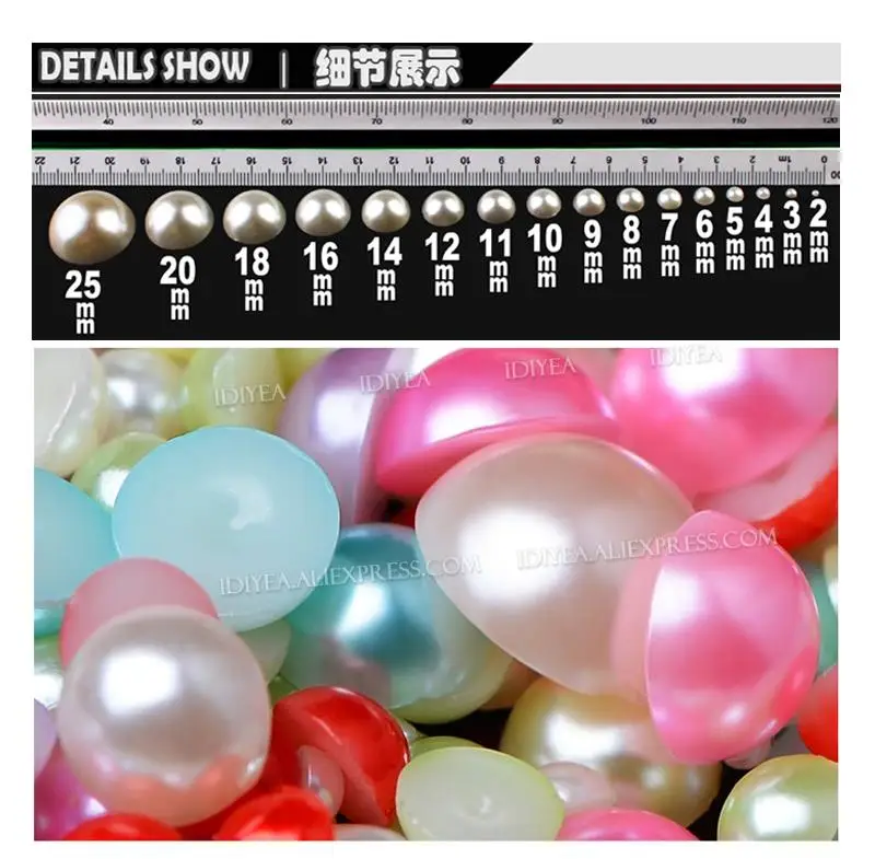 White Ivory Beige 2/3/4/6/8/10mm-25mm All Sizes Imitation Pearl ABS Plastic Half Round Loose Bead For Nail Art DIY Craft Garment