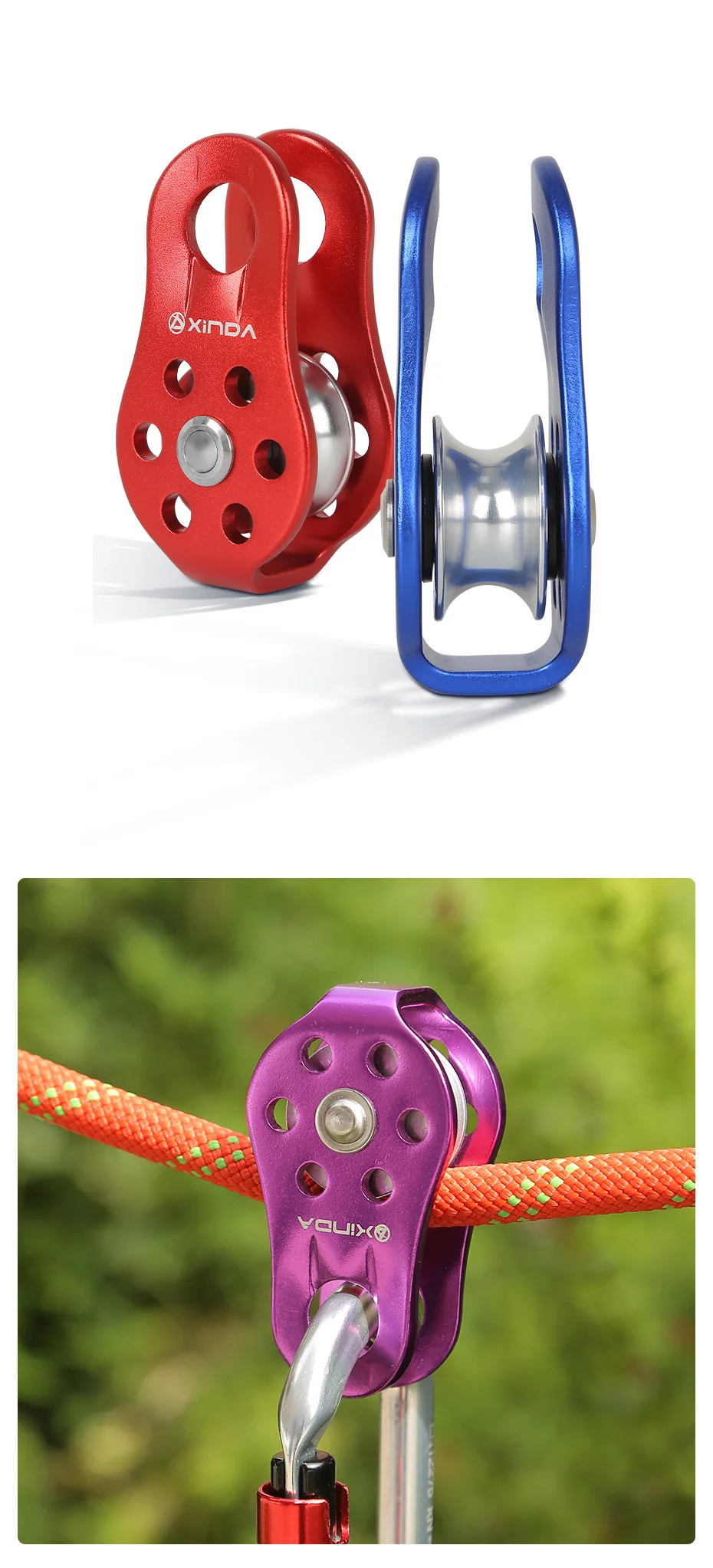 XINDA Rock Climbing Pulley Fixed Sideplate Single Sheave Pulley Outdoor Survival Tool High Altitud Traverse Hauling Gear