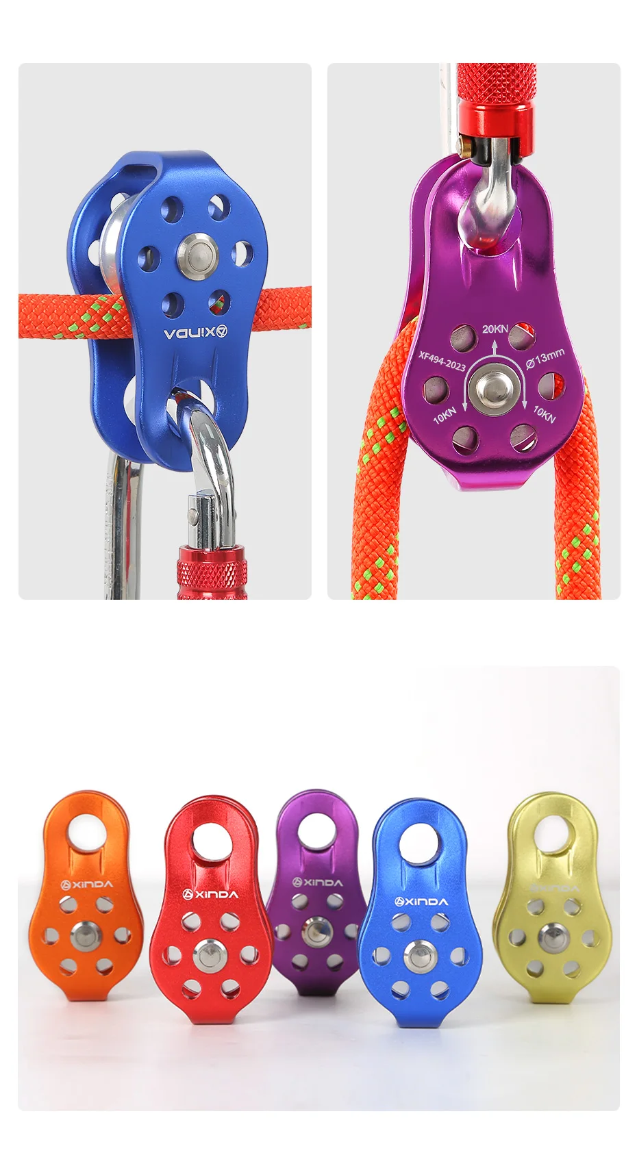XINDA Rock Climbing Pulley Fixed Sideplate Single Sheave Pulley Outdoor Survival Tool High Altitud Traverse Hauling Gear