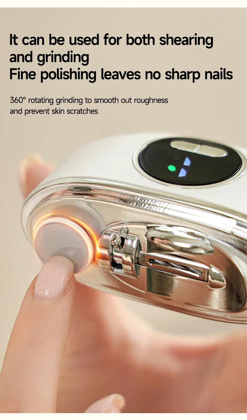Low Noise Long-Lasting Electric Nail Trimmer Polisher Automatic Convenient Electric Nail File Cutter Nail Clipper with Led Light