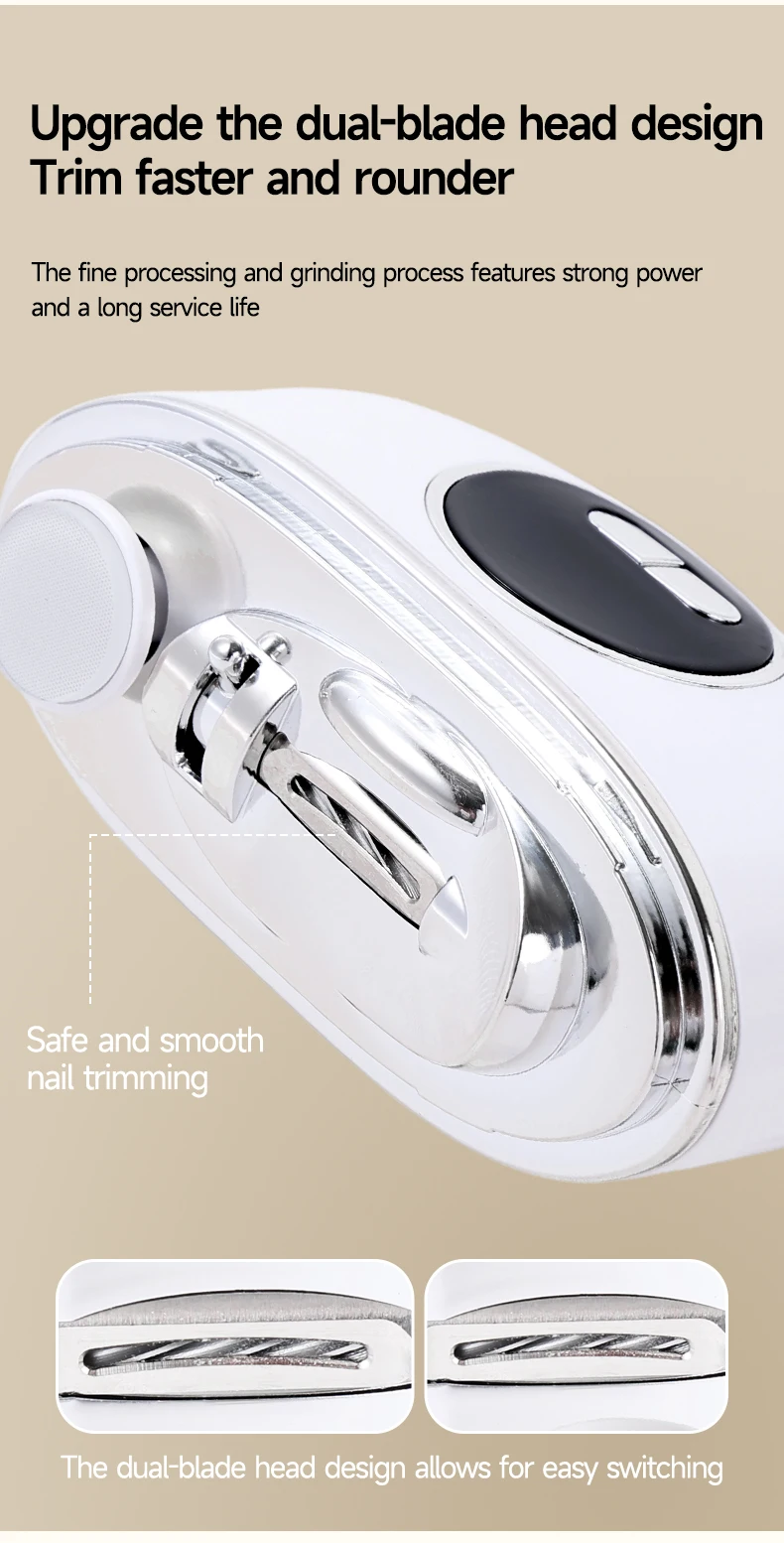 Low Noise Long-Lasting Electric Nail Trimmer Polisher Automatic Convenient Electric Nail File Cutter Nail Clipper with Led Light