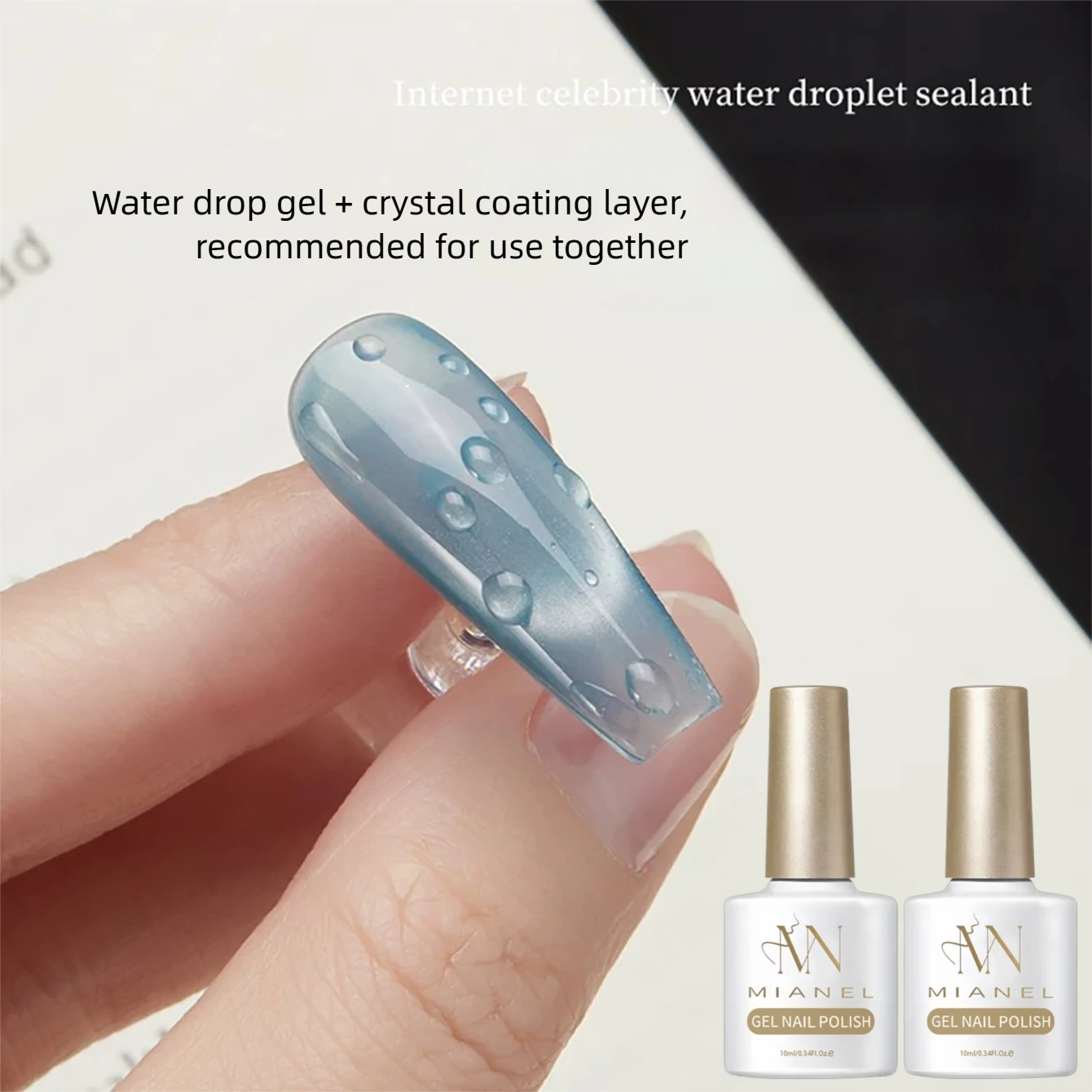 MIANEL 2026 New Summer Waterdrop Top Coat Gel, High Gloss Crystal Plating Sealer, 3D No-Wipe Nail Gel Polish