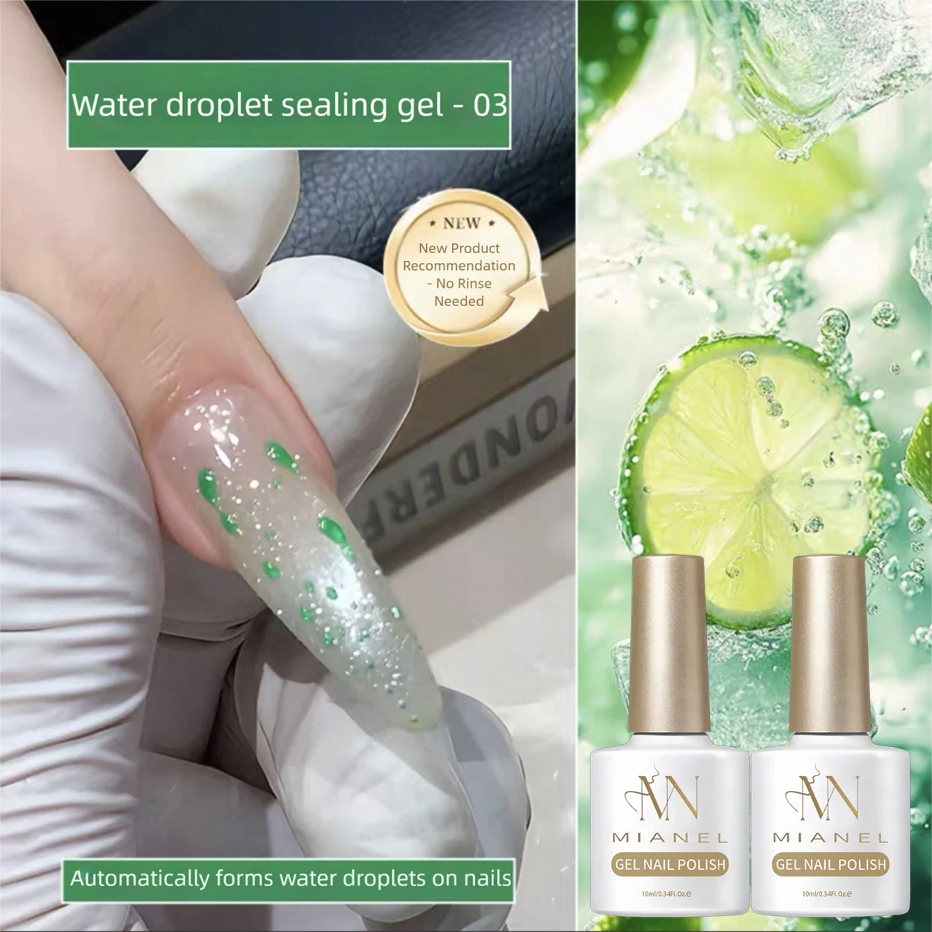 MIANEL 2026 New Summer Waterdrop Top Coat Gel, High Gloss Crystal Plating Sealer, 3D No-Wipe Nail Gel Polish
