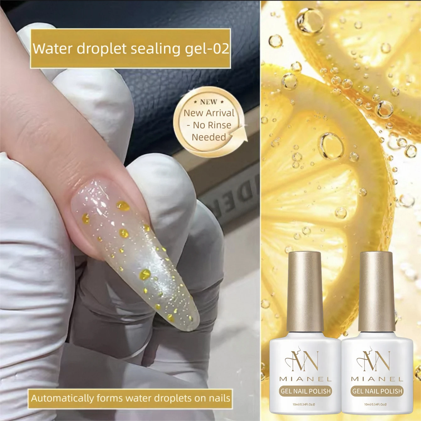 MIANEL 2026 New Summer Waterdrop Top Coat Gel, High Gloss Crystal Plating Sealer, 3D No-Wipe Nail Gel Polish