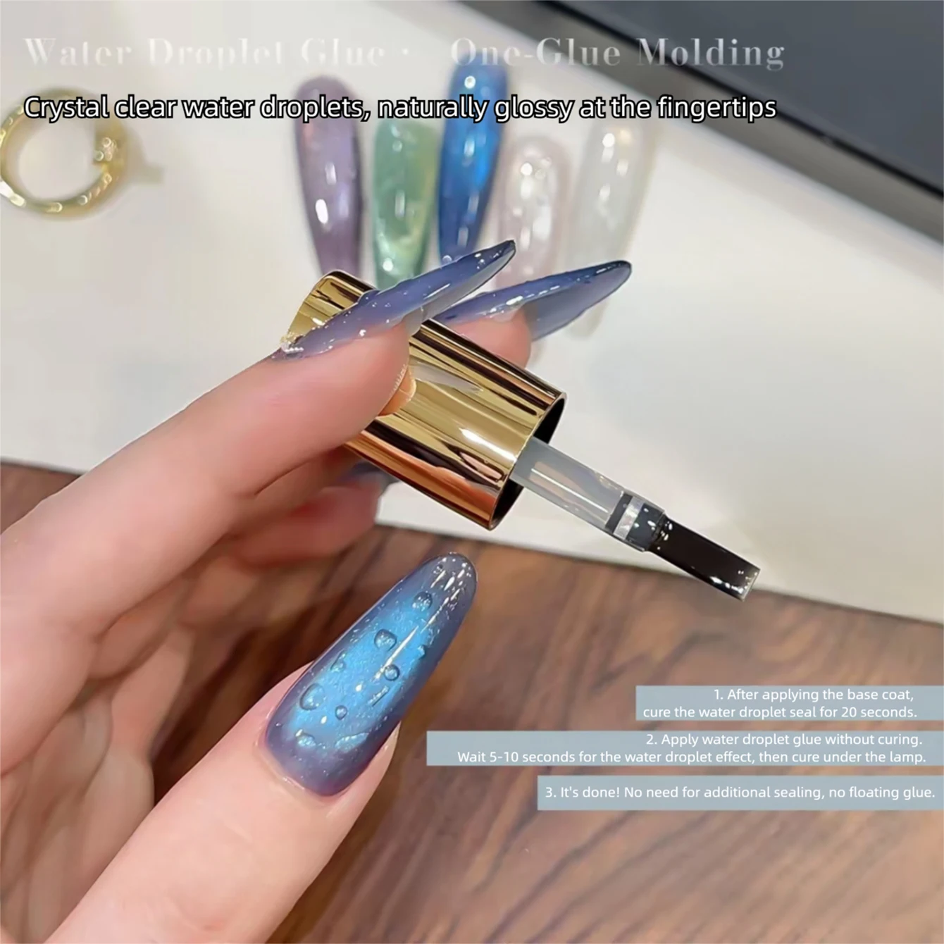 MIANEL 2026 New Summer Waterdrop Top Coat Gel, High Gloss Crystal Plating Sealer, 3D No-Wipe Nail Gel Polish
