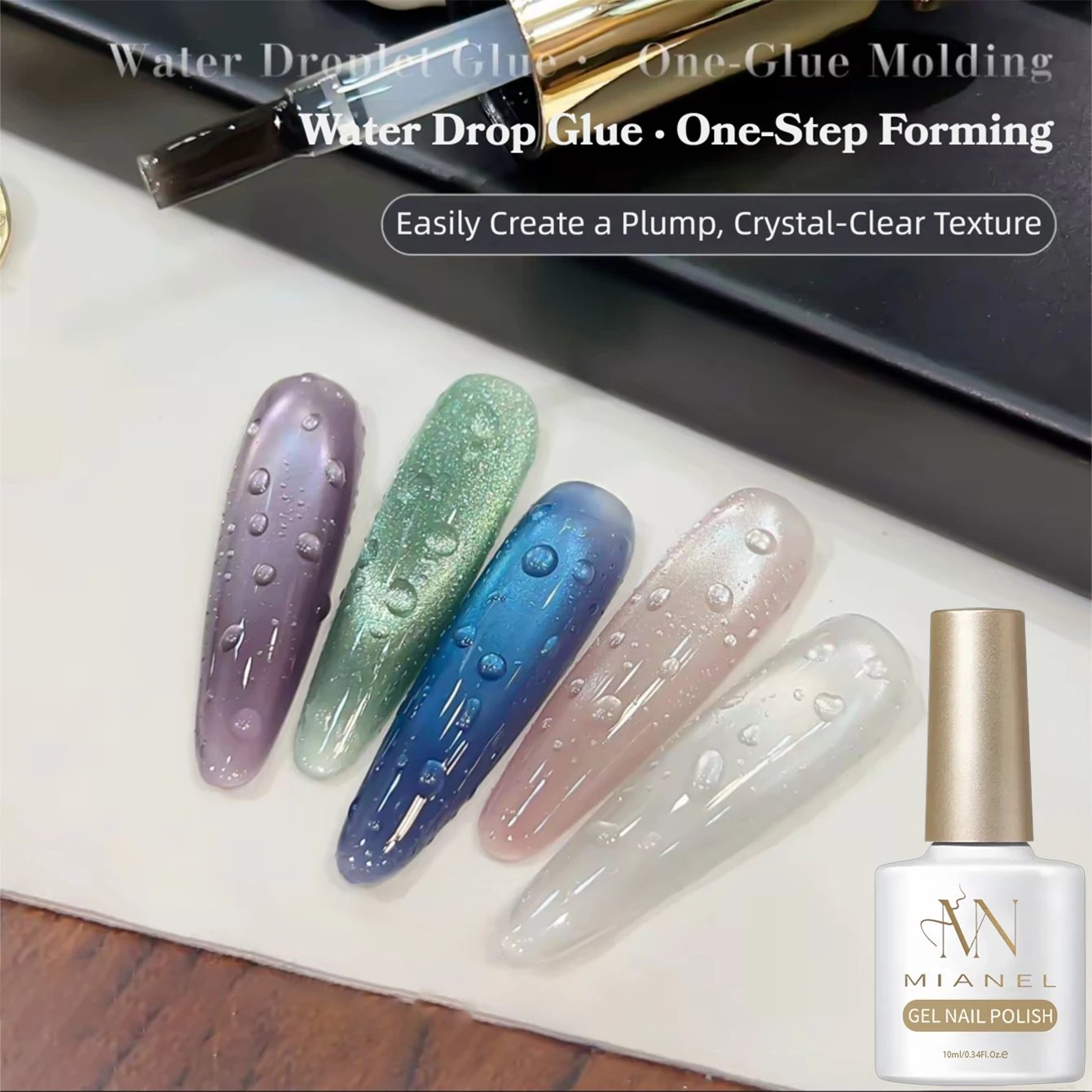 MIANEL 2026 New Summer Waterdrop Top Coat Gel, High Gloss Crystal Plating Sealer, 3D No-Wipe Nail Gel Polish