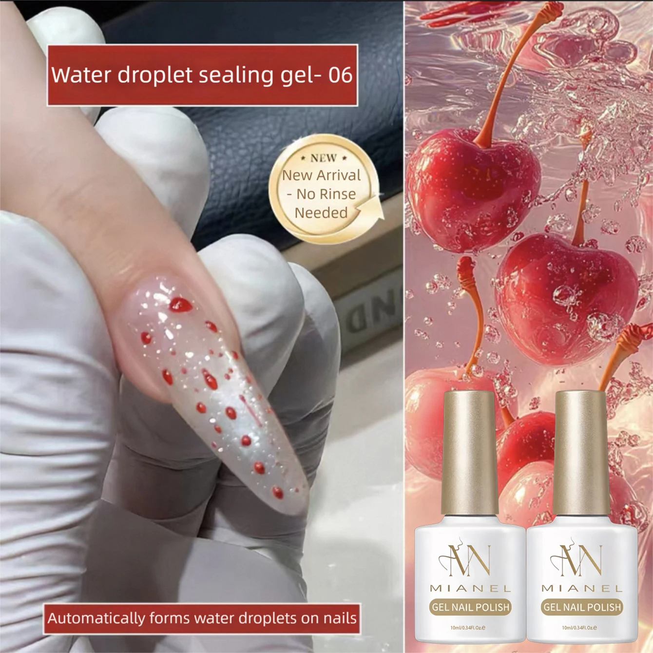 MIANEL 2026 New Summer Waterdrop Top Coat Gel, High Gloss Crystal Plating Sealer, 3D No-Wipe Nail Gel Polish