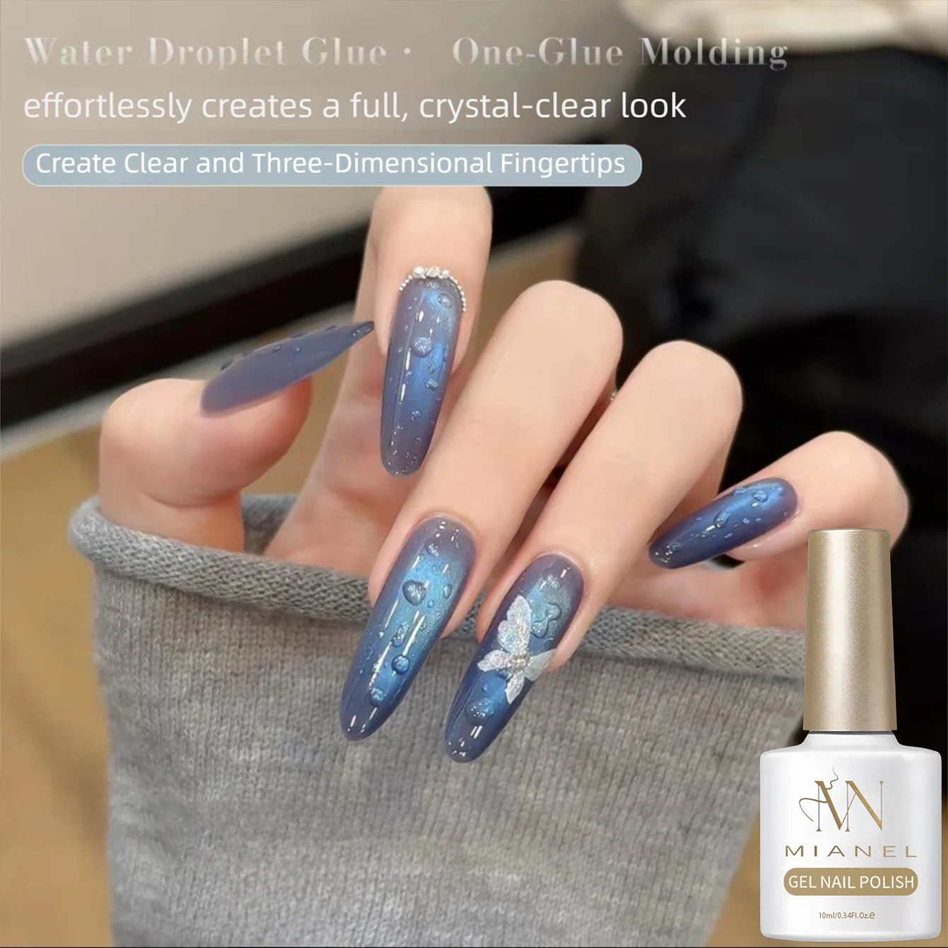 MIANEL 2026 New Summer Waterdrop Top Coat Gel, High Gloss Crystal Plating Sealer, 3D No-Wipe Nail Gel Polish
