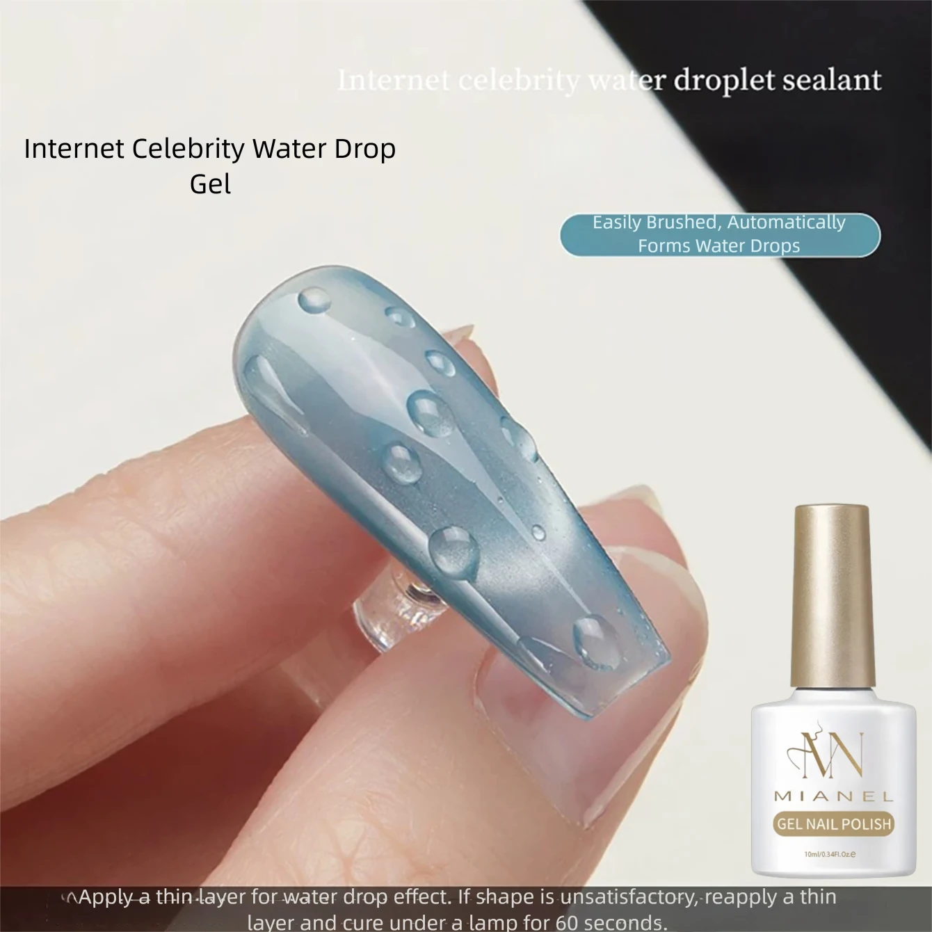 MIANEL 2026 New Summer Waterdrop Top Coat Gel, High Gloss Crystal Plating Sealer, 3D No-Wipe Nail Gel Polish