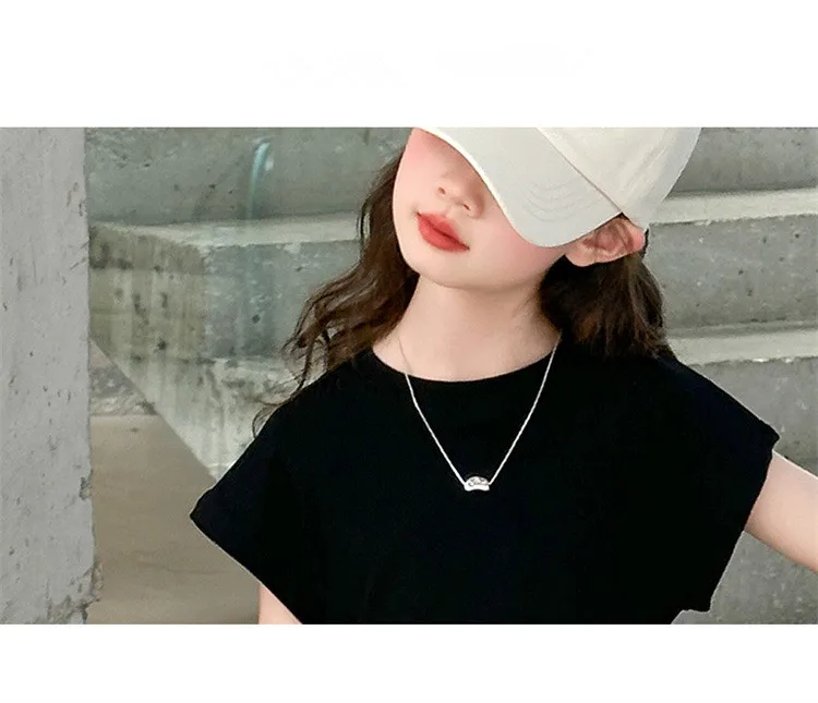 Girls New Suit Children Top Set Summer Short Sleeved T-shirt Pants 2PCS Kid Solid Color Outfits Teen Casual Loose Clothes