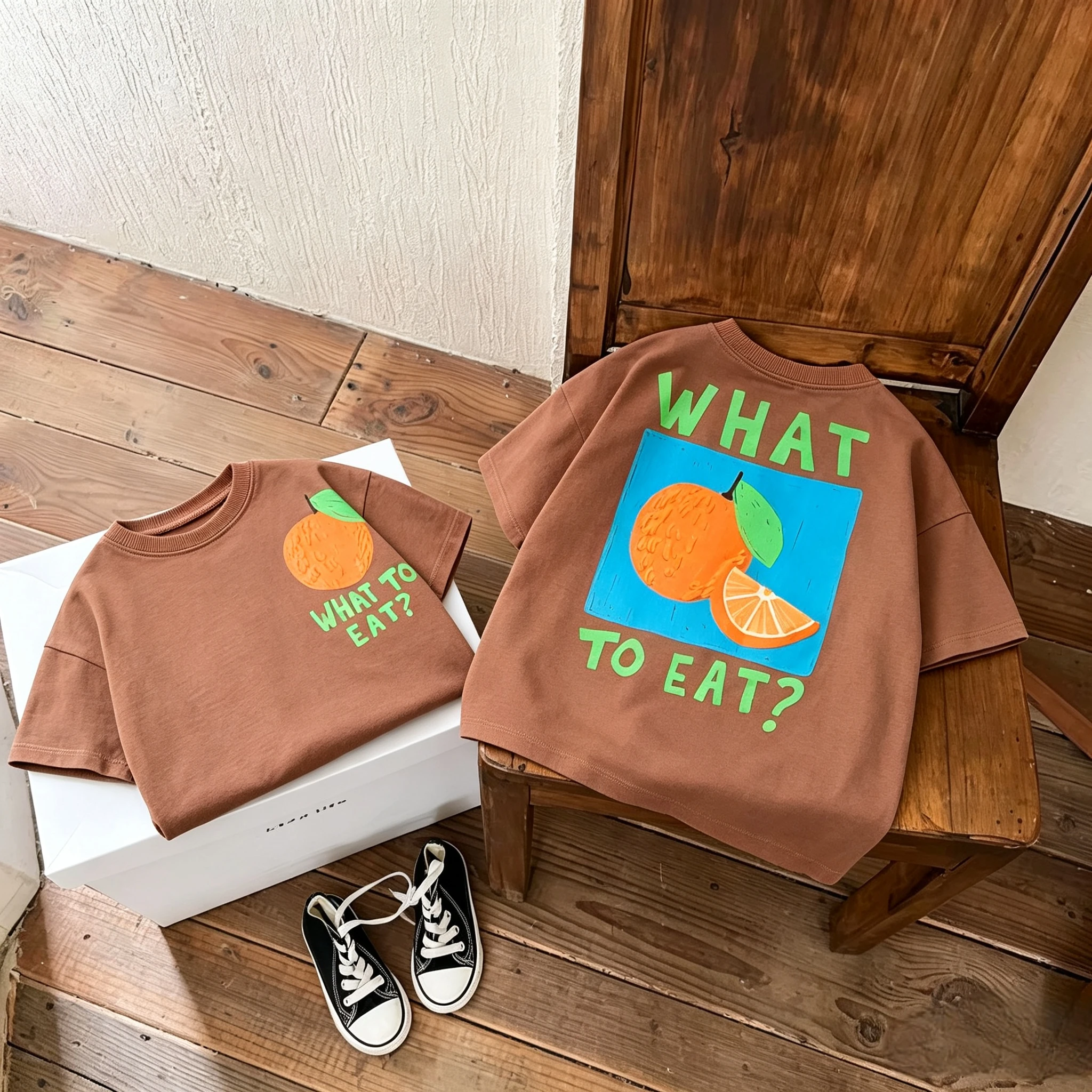Children Cute Fruit Print Double Sided T Shirt Boys Girls Cotton Short Sleeve Tees O-Neck Short Clothing Baby Daily Casual Wear