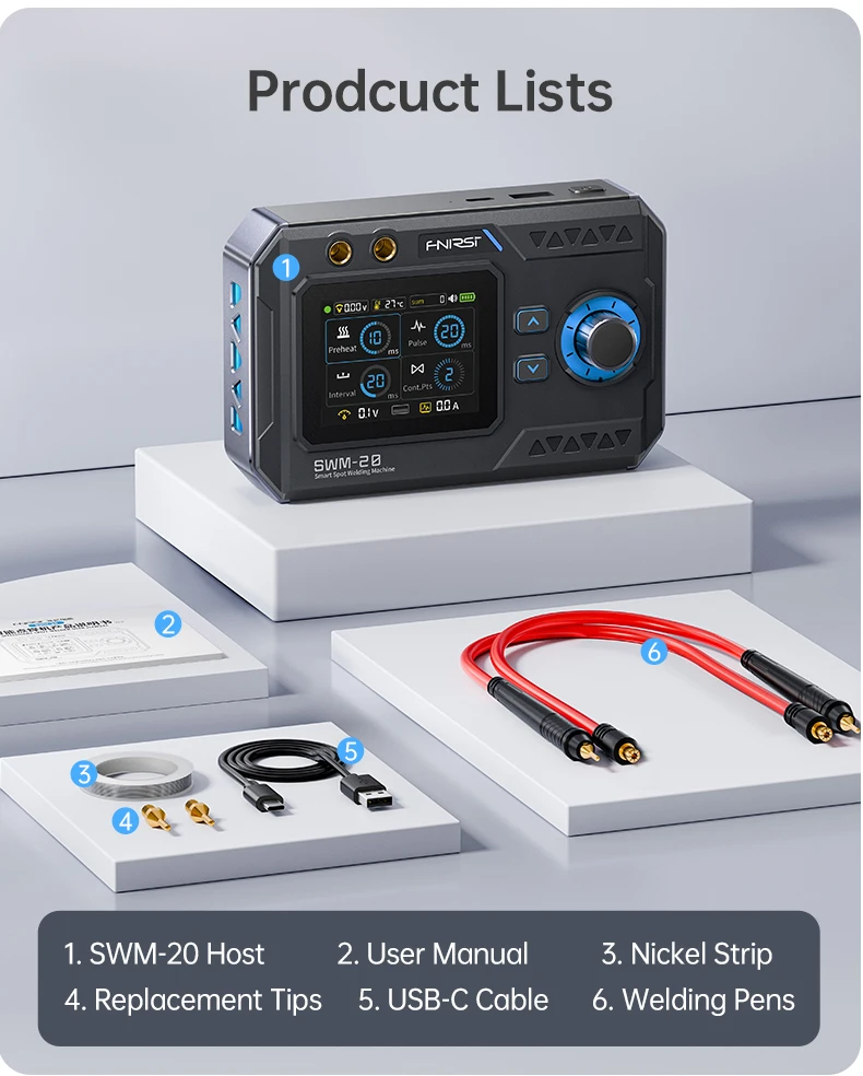 FNIRSI SWM-20 Spot Welder 1200A Dual Pulse Battery Welding Machine 0.1-0.5mm Nickel Sheet Portable 18650 Pack Welder DIY Tool