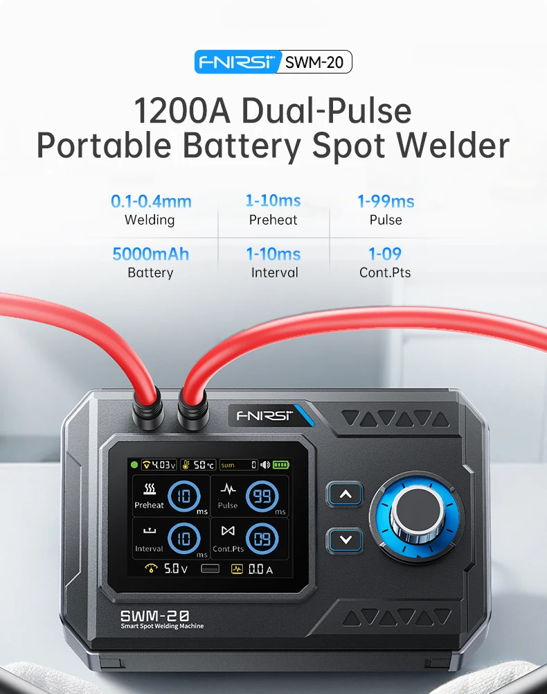 FNIRSI SWM-20 Spot Welder 1200A Dual Pulse Battery Welding Machine 0.1-0.5mm Nickel Sheet Portable 18650 Pack Welder DIY Tool
