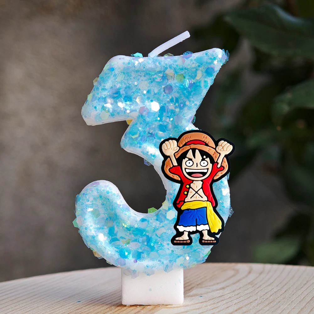 Cute One Piece Theme Luffy Candle Number 0-9 Birthday Cake Candle Decorations Birthday Party Cake Topper Baby Shower Gift