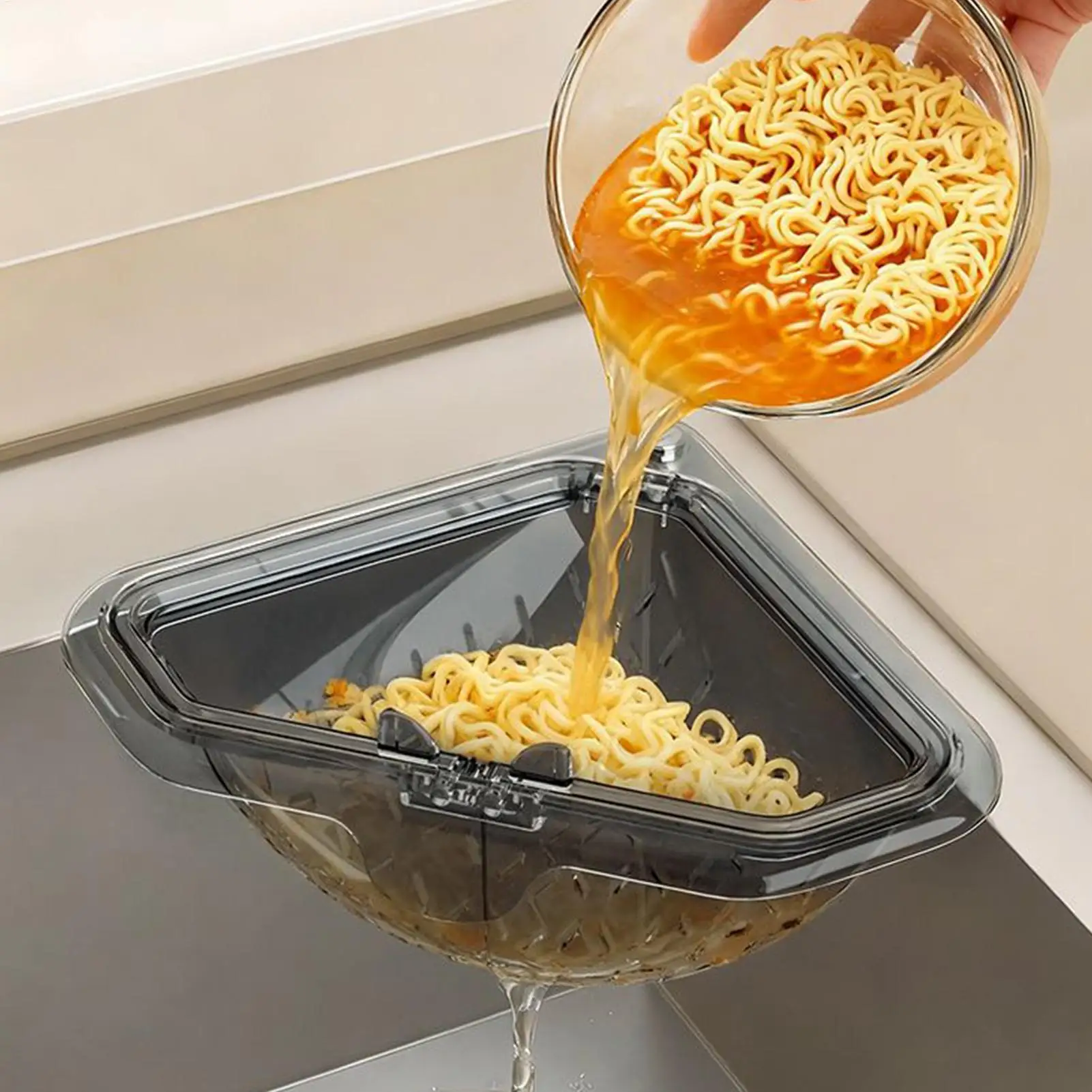 Food Catcher Basket Magnetic Triangular Drain Basket Sink Kitchen Sink Corner Hanging Drain Press to open the bottom Filter