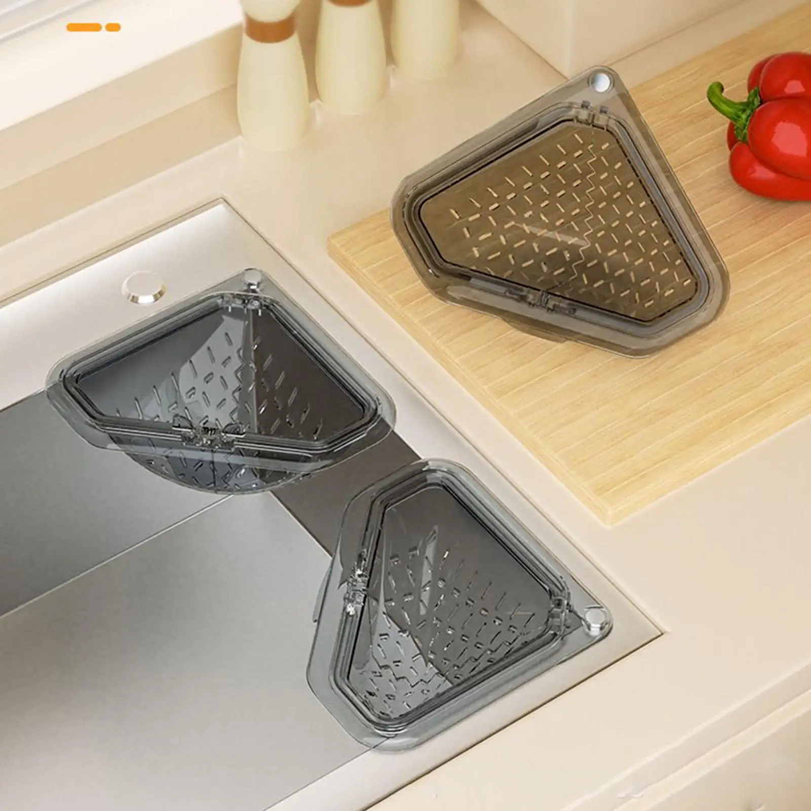 Food Catcher Basket Magnetic Triangular Drain Basket Sink Kitchen Sink Corner Hanging Drain Press to open the bottom Filter