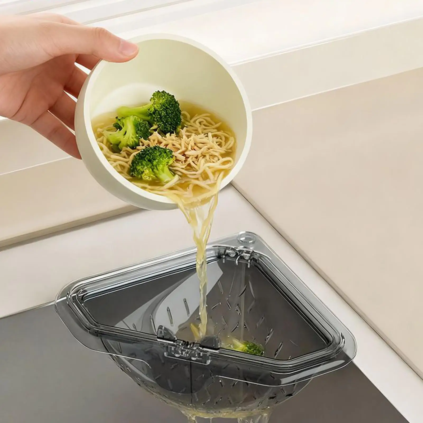 Food Catcher Basket Magnetic Triangular Drain Basket Sink Kitchen Sink Corner Hanging Drain Press to open the bottom Filter