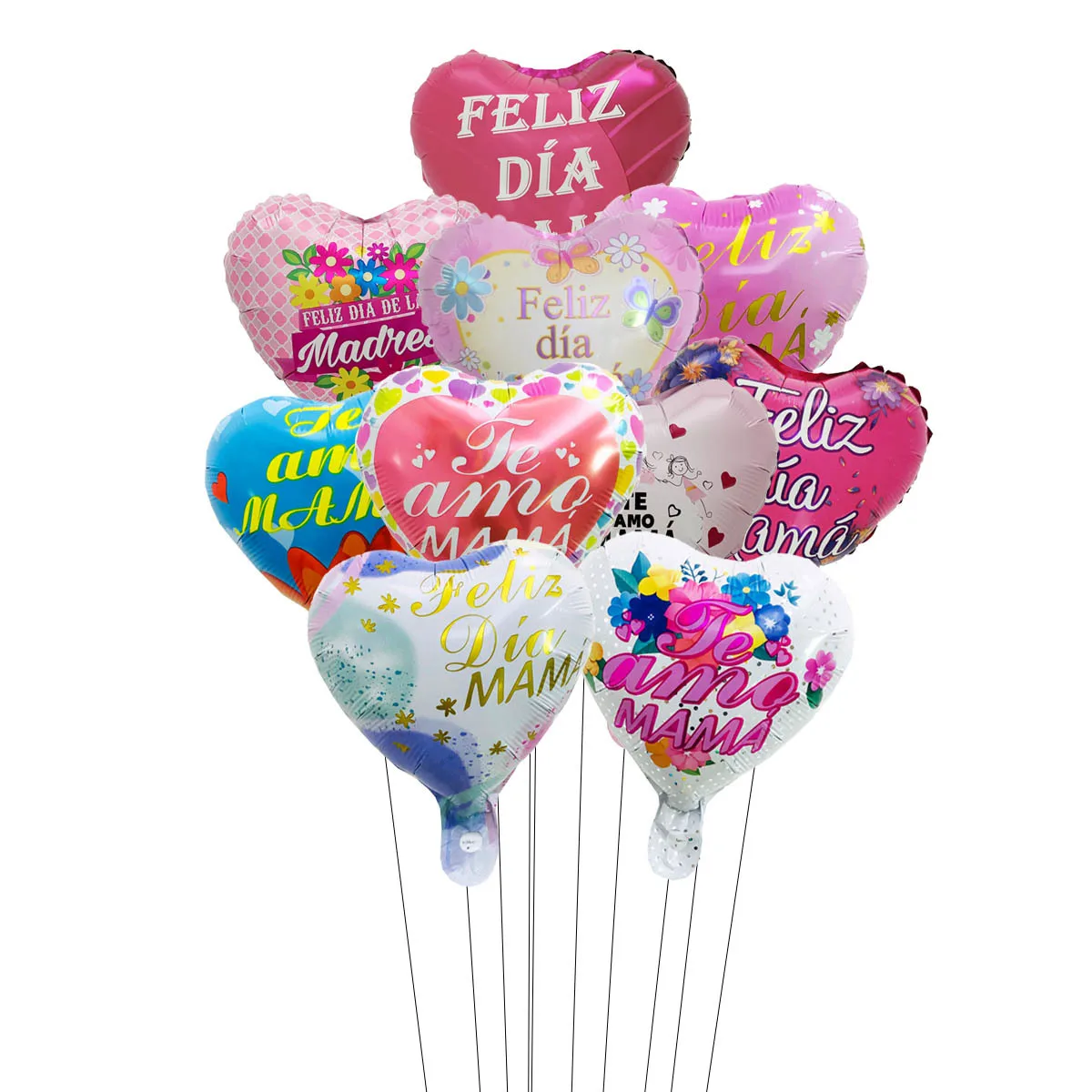 10pcs 10inch Spanish Love You Mom Heart Foil Balloons Spanish Happy Mother's Day Heart Air Balloon Mother's Day Decorations