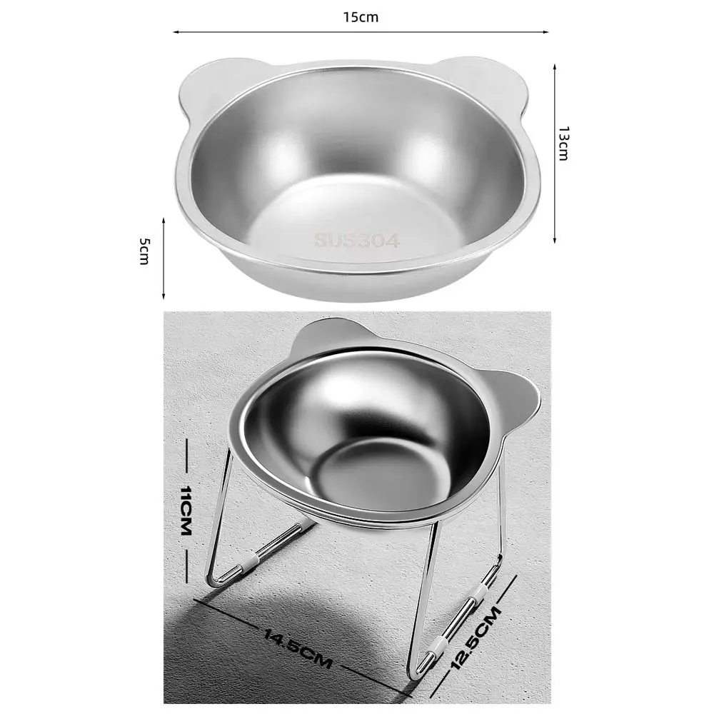 304 Raised Stainless Steel Cat Bowl with 15° Elevated Design Tilted Neck Guard Healthy Feeding Shatterproof for Cats Puppies