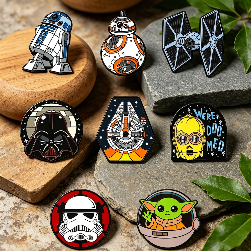 8pcs Star Wars Brooch Set Enameled R2-D2 BB-8 TIE Fighter Darth Vader Stormtrooper Fashion Metal Badges for Backpack