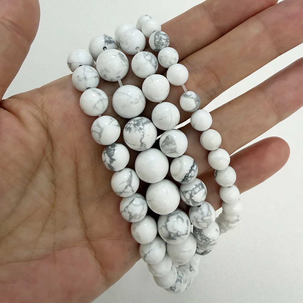 Natural Stone White Howlite Turquoise Round Loose Beads 15" Strand 3 4 6 8 10 12 MM Pick Size For Jewelry