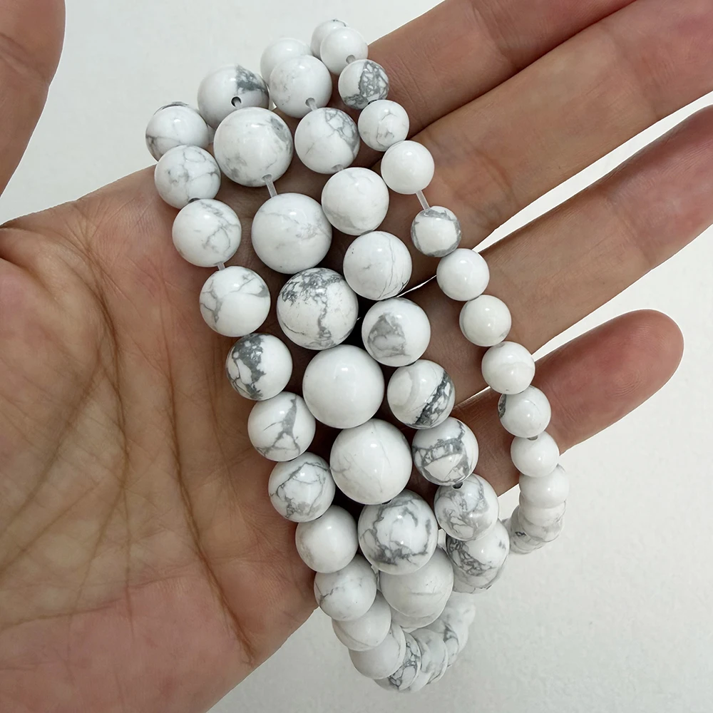 Natural Stone White Howlite Turquoise Round Loose Beads 15" Strand 3 4 6 8 10 12 MM Pick Size For Jewelry