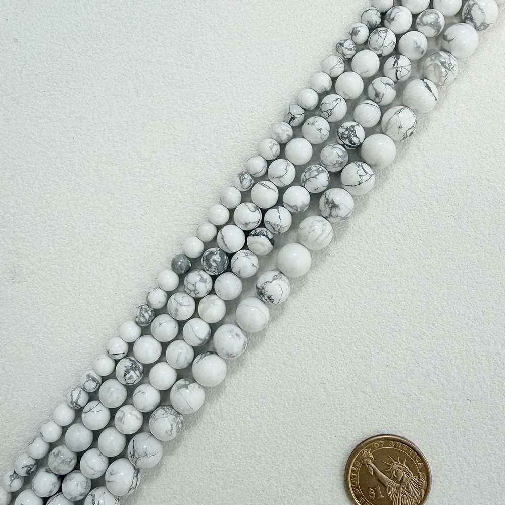 Natural Stone White Howlite Turquoise Round Loose Beads 15" Strand 3 4 6 8 10 12 MM Pick Size For Jewelry
