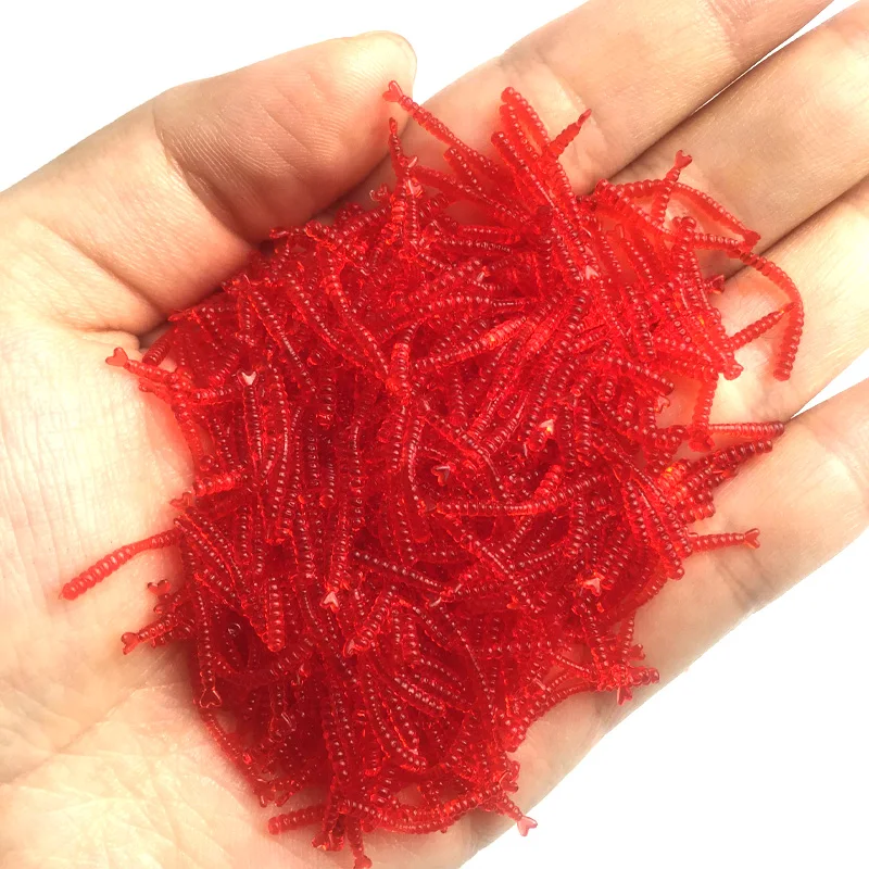 200pcs/Lot Fishy Smell Red Worm Soft Silicone Bait Shrimp Flavor Additives Fishing Lures Artificial Lure Carp Bass Isca Tackle