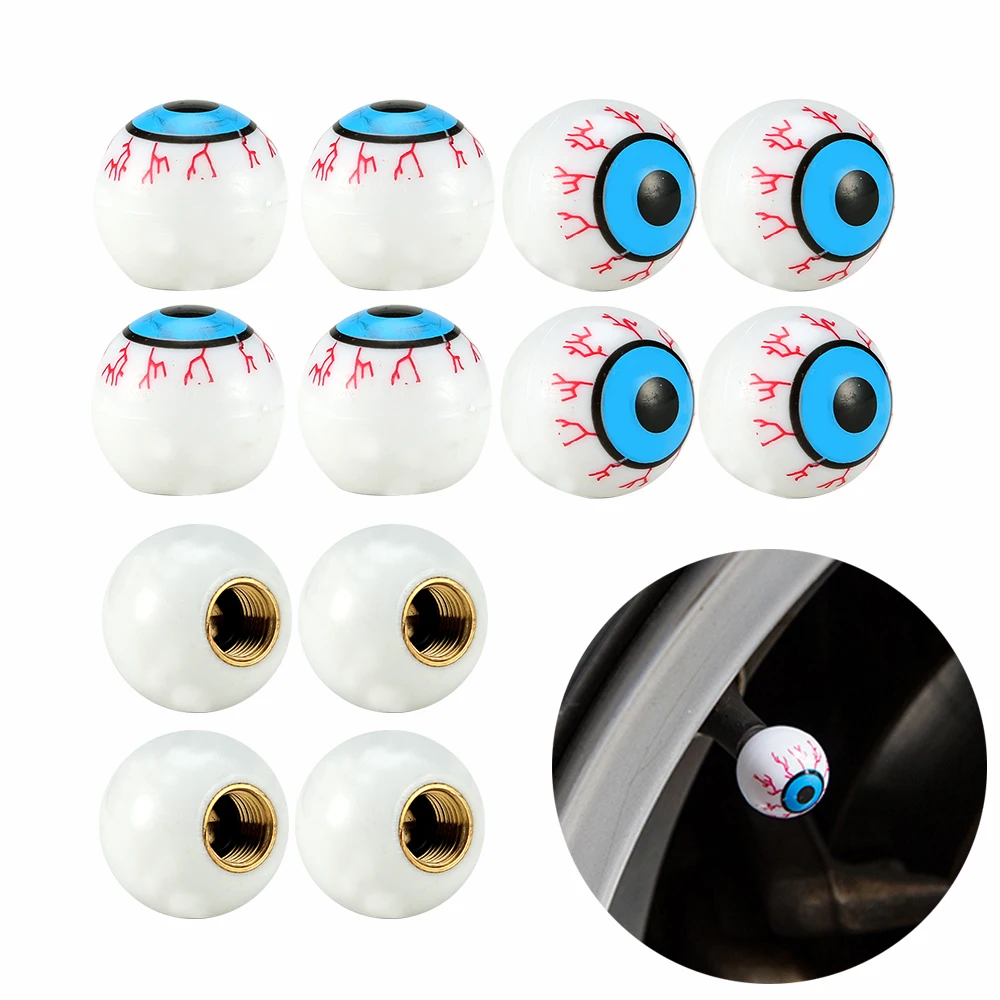 DSYCAR 4Pcs/Lot Eye Ball Wheel Valve Stem Caps Road Bicycle Valve Cap Motor Bike Car Valve Mouth Cover Tyre Air Valve Dust Caps