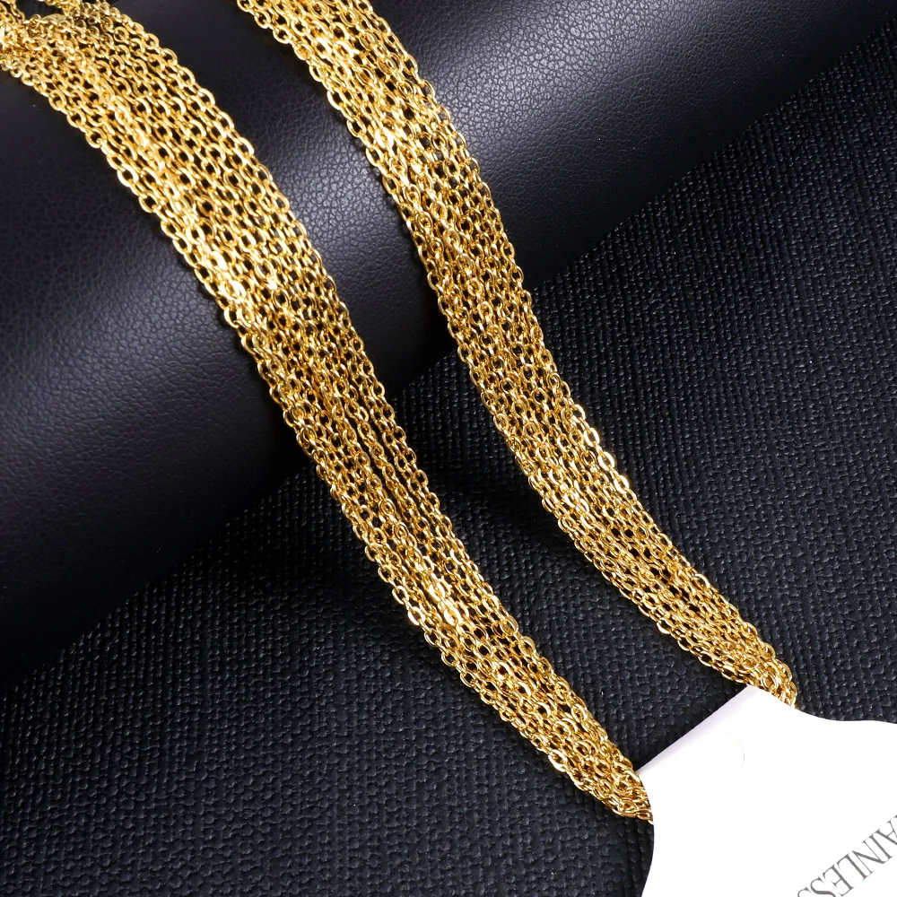 LUXUSTEEL 10Pcs/Lot Stainless Steel Chains 2mm/1mm O Shape Rolo Link Cuban Long Necklace For Women Pendant DIY Jewelry Wholesale