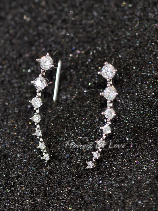 Latest Fashion Super Cute Korean Designer Flash Five Square Zircon Earrings, Seven Rhinestone Star Ear Clip Jewelry