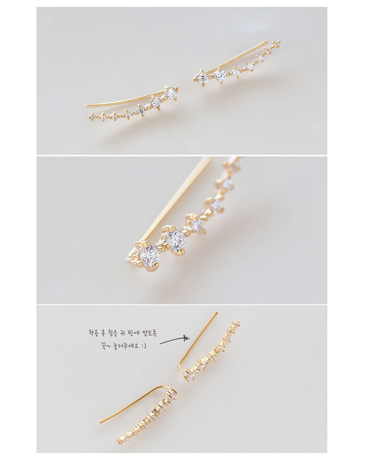 Latest Fashion Super Cute Korean Designer Flash Five Square Zircon Earrings, Seven Rhinestone Star Ear Clip Jewelry