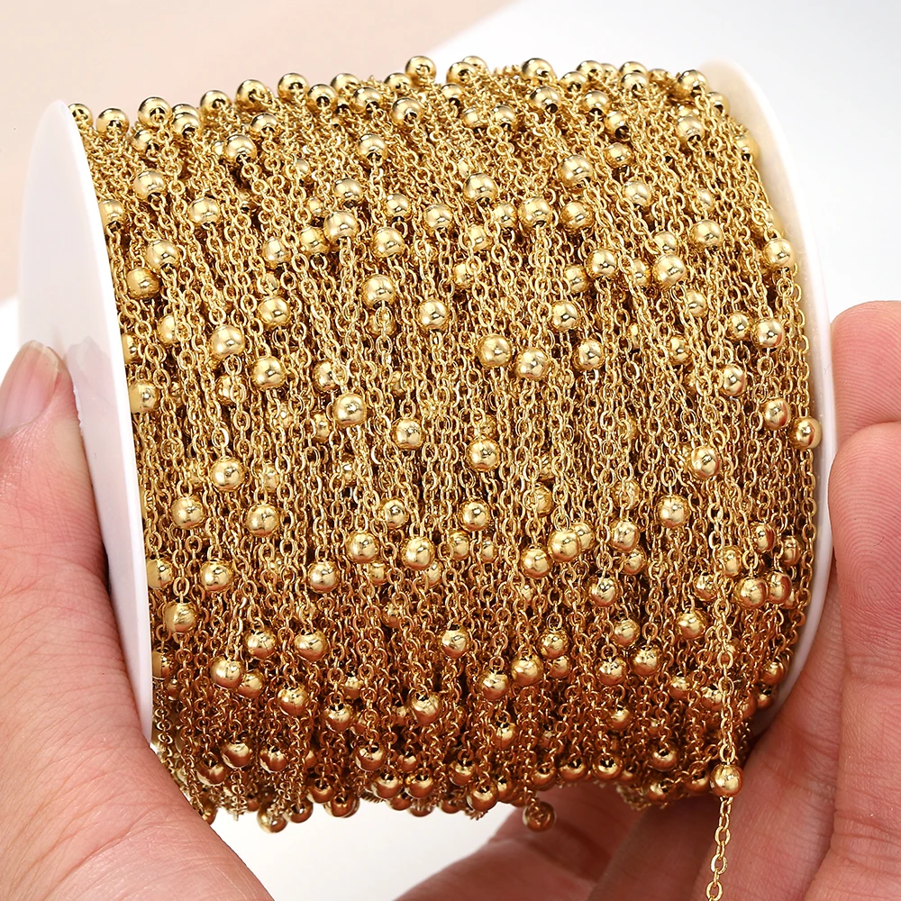 No Fade 2Meters 1Meter Stainless Steel Beads Chains for Jewelry Making DIY Necklace Bracelet Accessories Handmade Ball Chain