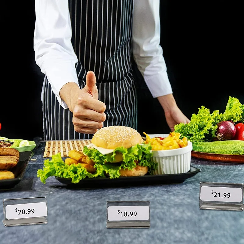 10pcs L Shape Table Sign Display Stand Name Price Card Holder For Retail Bakery Buffet Acrylic Clear Price Card Tag Label Stand